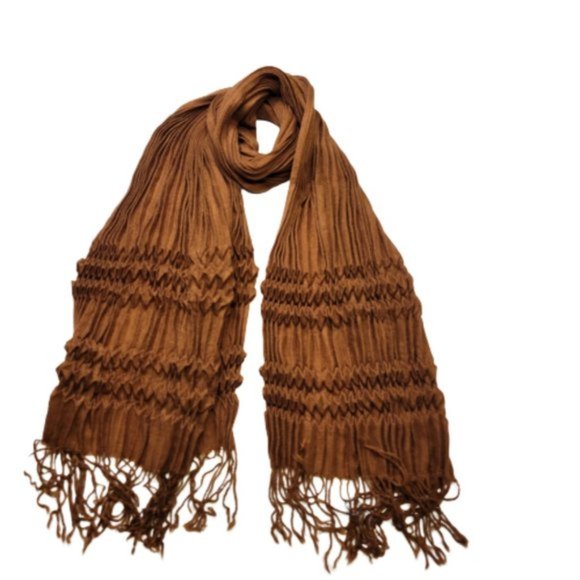 Brown Scarf Accordion StyleScarf Long Scarf- NEW - Picture 3 of 5